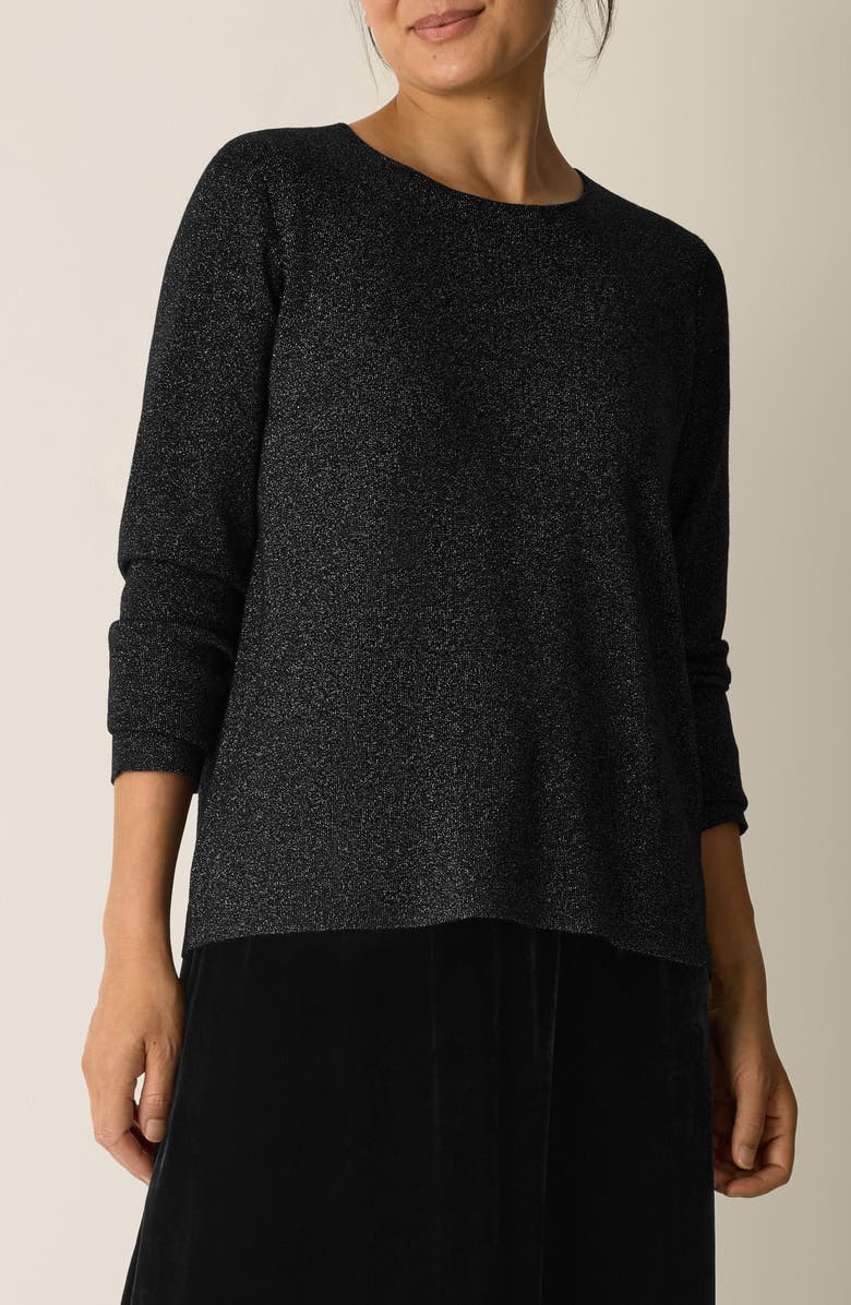 Eileen Fisher Metallic Shimmer Wool Blend Sweater, Main, color, Black