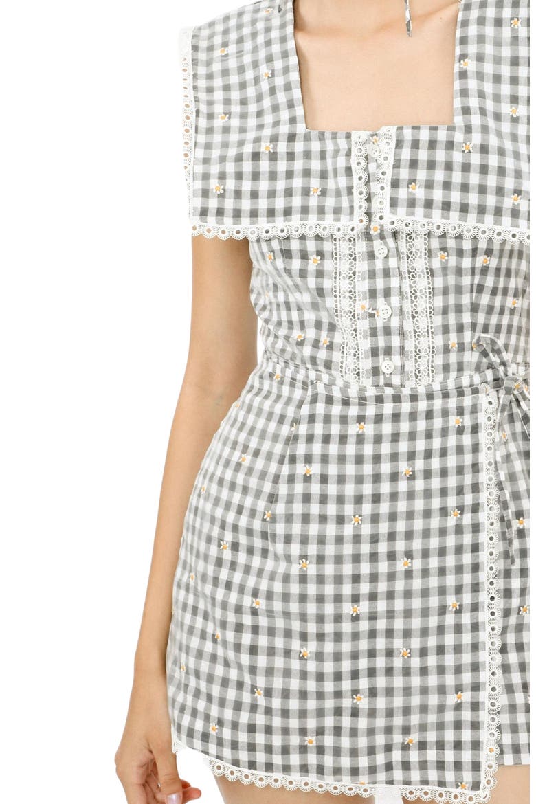 Daisy Embroidery On Gingham Romper, Alternate, color, BLACK MULTI