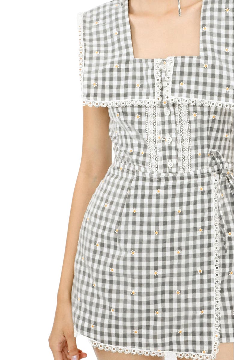 Anna Sui Daisy Embroidery On Gingham Romper, Alternate, color, Black Multi