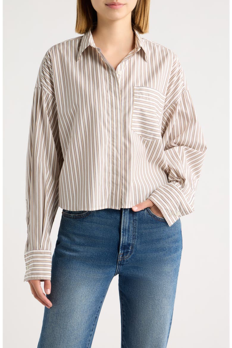 Marin Stripe Cotton Crop Button-Up Shirt, Main, color, TAN STRIPE
