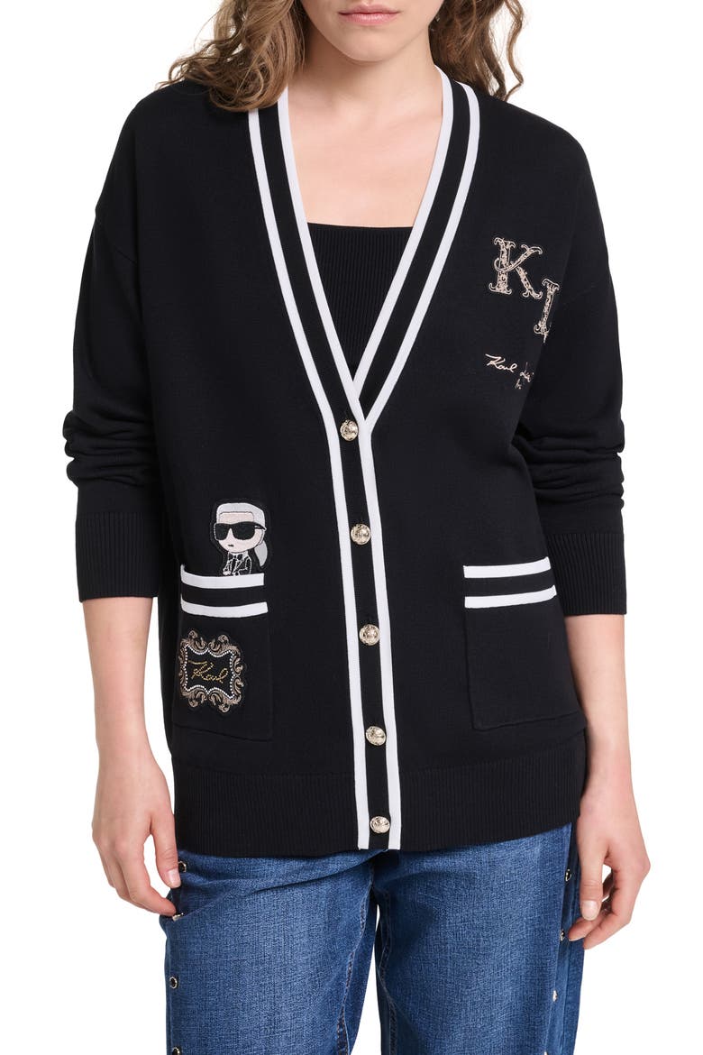 Contrast Trim Cardigan, Main, color, BLACK/ SOFT WHITE