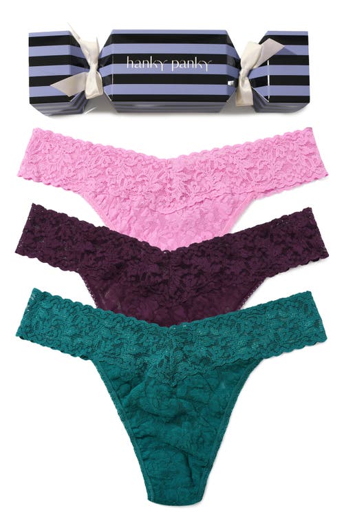 Hanky Panky Holiday Cracker Assorted 3-pack Original Rise Thongs In Multi