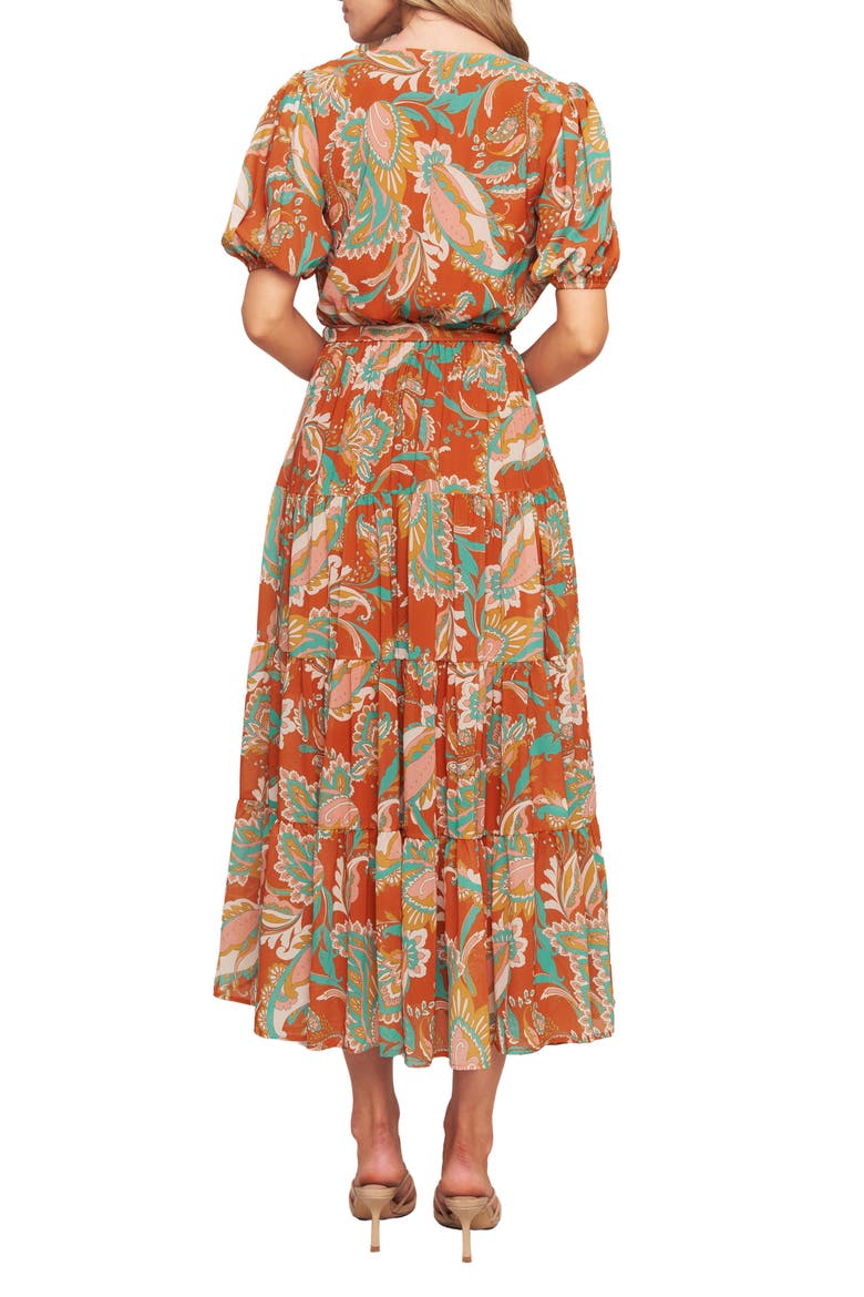 Print Tiered Midi Dress, Alternate, color, RUST