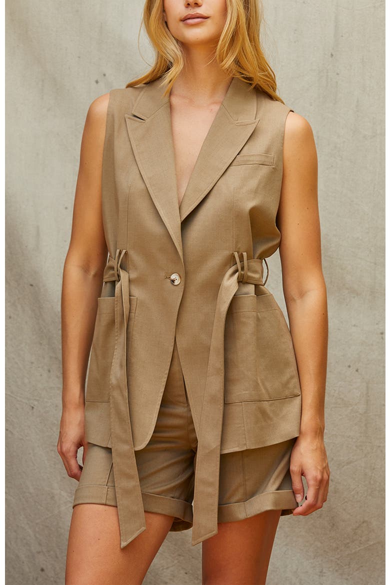 Belted Sleeveless Blazer, Alternate, color, Taupe