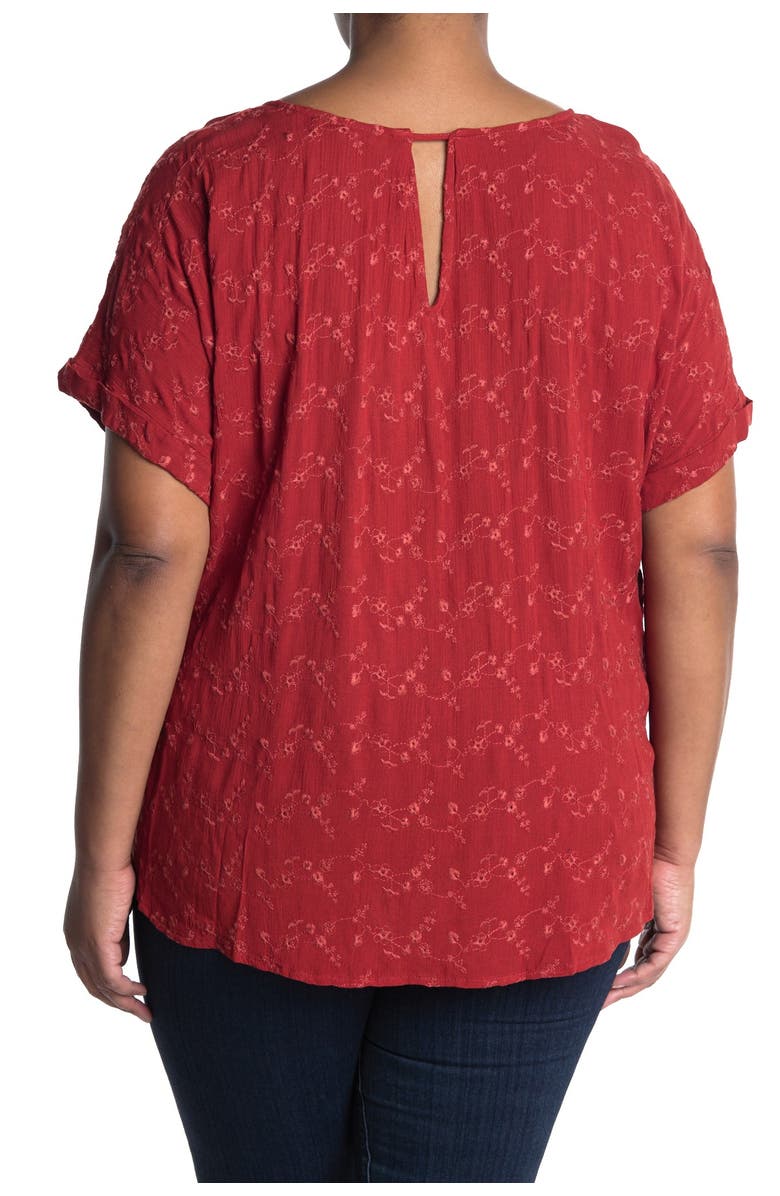 Democracy Short Rolled Sleeve V-Neck Embroidered Blouse, Alternate, color, 