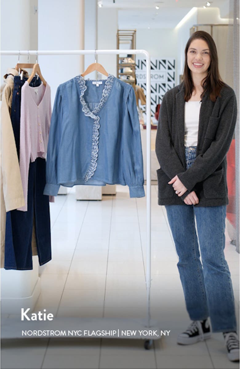 Briar Eyelet Trim Cotton Blend Button-Up Shirt, sales video thumbnail