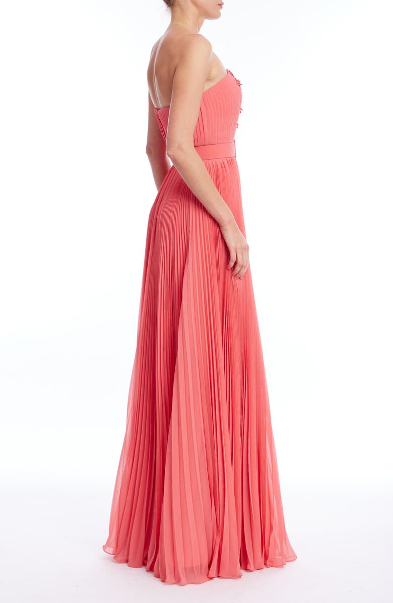 Badgley Mischka Collection Embellished Pleated Strapless Gown, Alternate, color, Coral