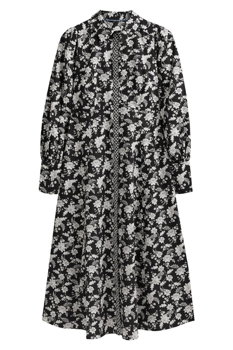 Floral Empire Long Sleeve Cotton Shirtdress, Alternate, color, BLACK CHINTZ BLOOM