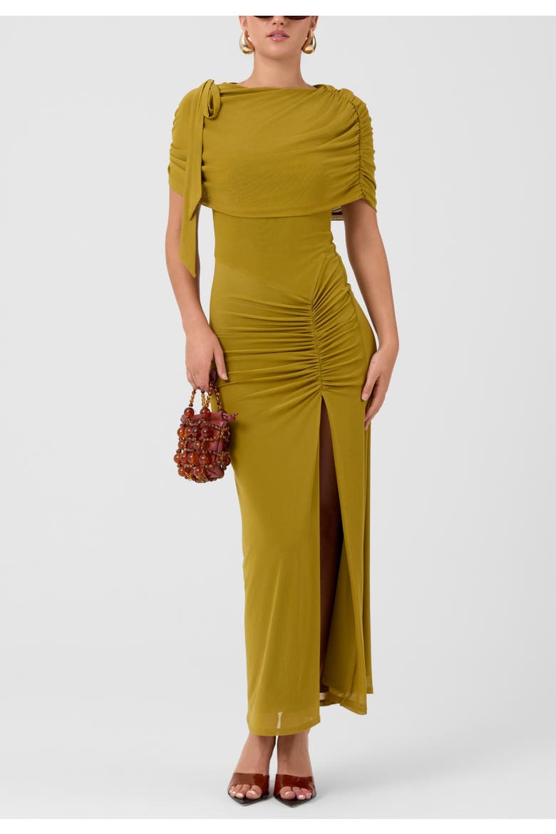 Ivy Capelet Mesh Midi Dress, Main, color, Ecru Olive