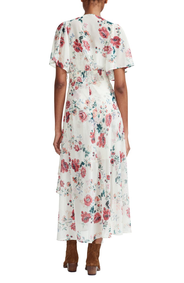 maje Rachelle Asymmetrical Hem Floral Print Maxi Dress, Alternate, color, 