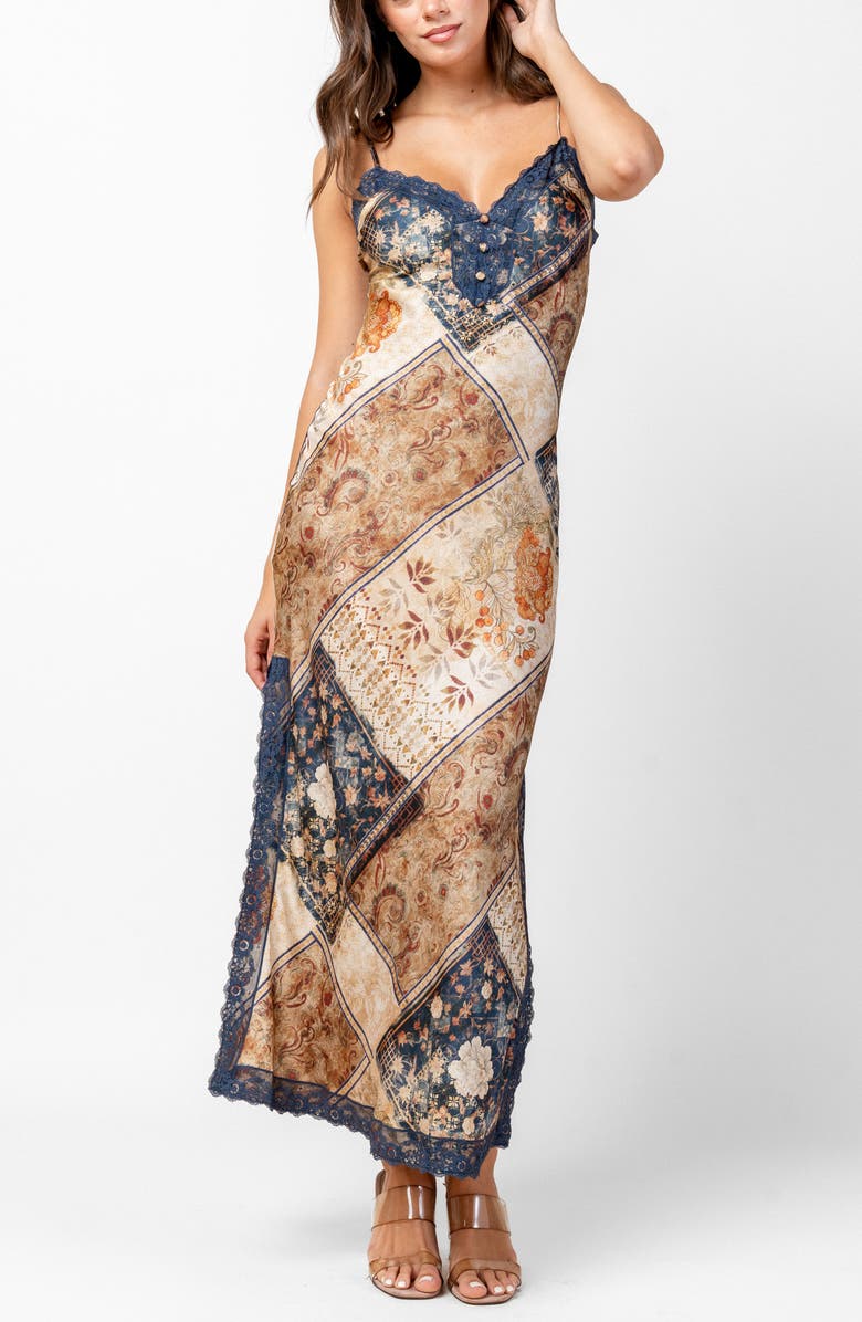 Beivy Printed Lace Trim Maxi Dress, Alternate, color, Amber Haze