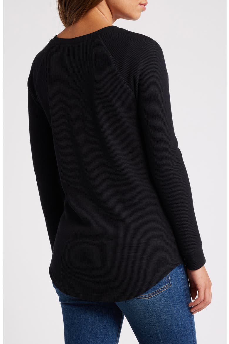 Waffle Knit Cotton Blend Henley Top, Alternate, color, BLACK