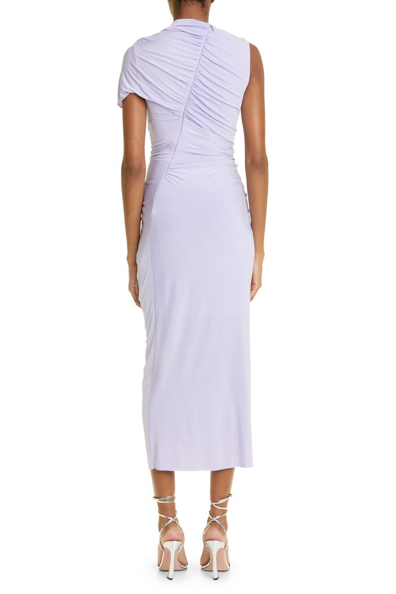 Ruched One-Sleeve Draped Jersey Midi Dress, Alternate, color, IRIS
