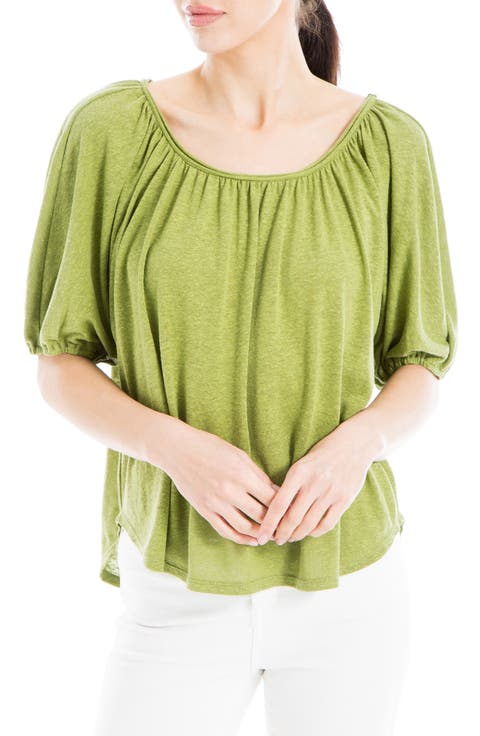 Bubble Sleeve Linen Blend Knit Top