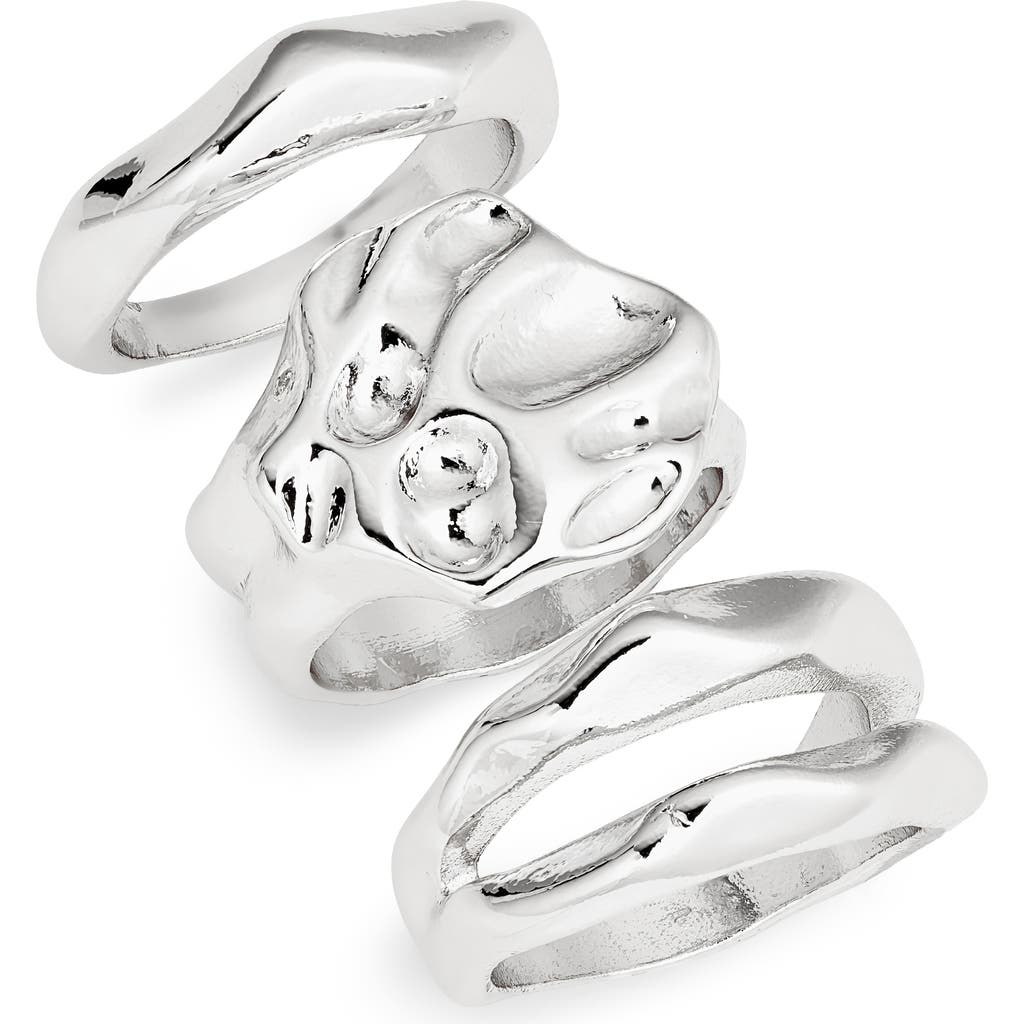 Open Edit Set Of 3 Molten Rings In Rhodium