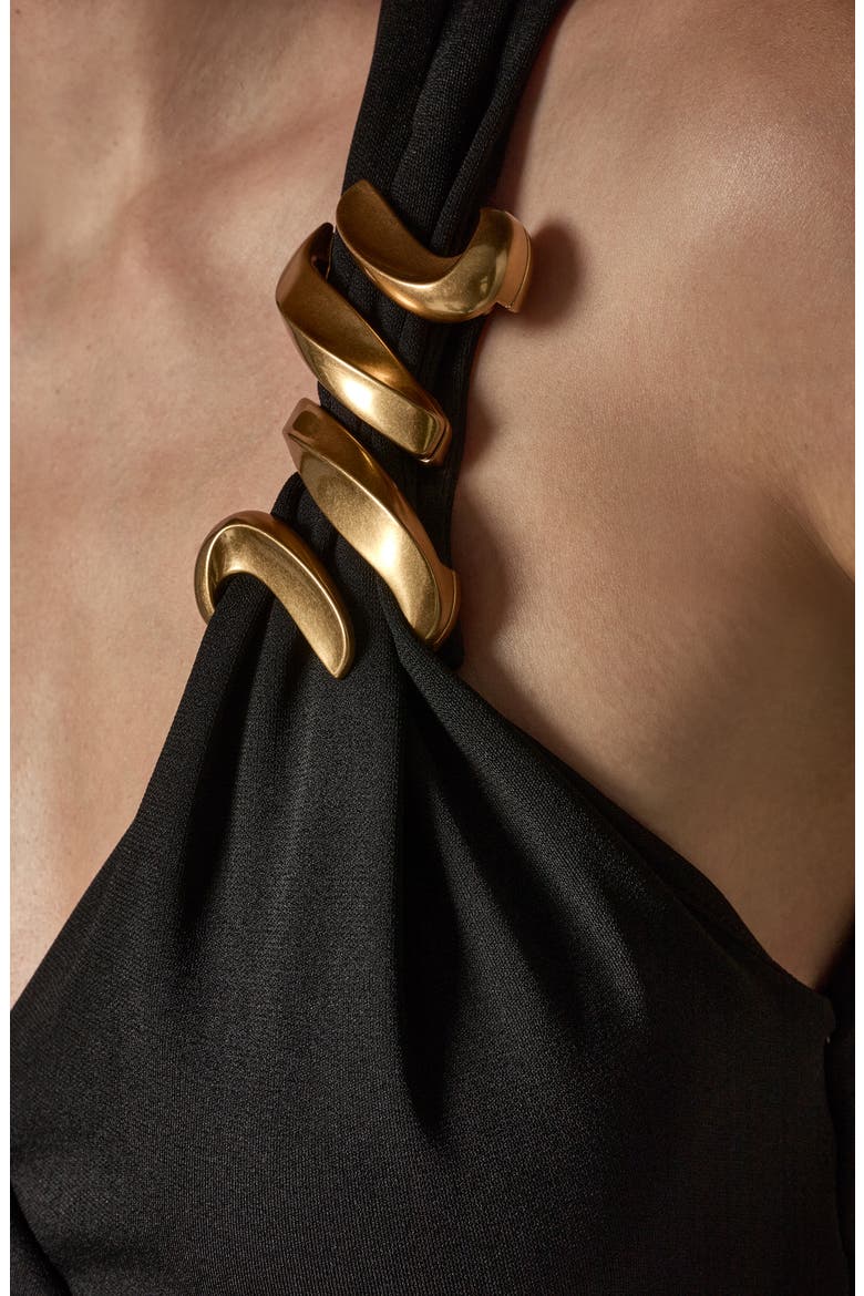 Slit Jersey Gown, Alternate, color, BLACK