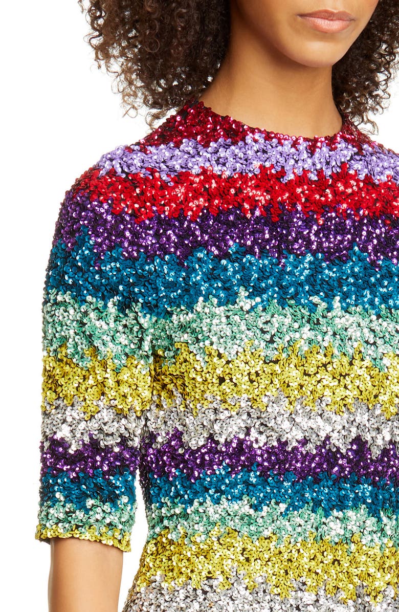 Alice + Olivia Inka Sequin Stripe Mock Neck Minidress, Alternate, color, 