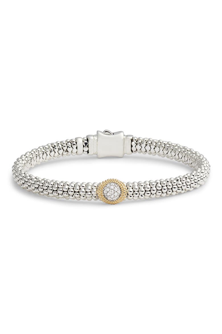 Diamond and Caviar Oval Station Bracelet, Main, color, SILVER/ DIAMOND