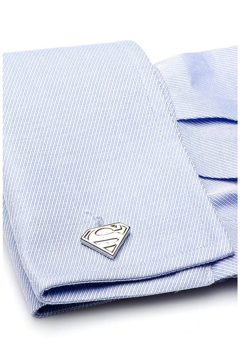 Superman Shield Cuff Links, Alternate, color, SILVER