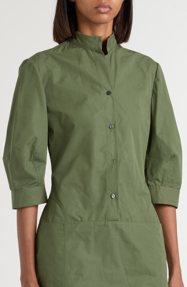 McQueen Day Button Front Cotton Poplin Minidress, Alternate, color, Khaki