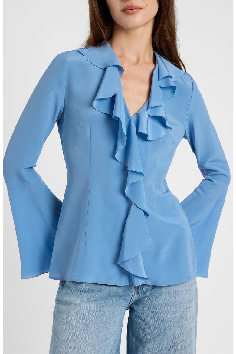 Sydney Silk Long Sleeve Ruffle Blouse, Alternate, color, Blue Aura