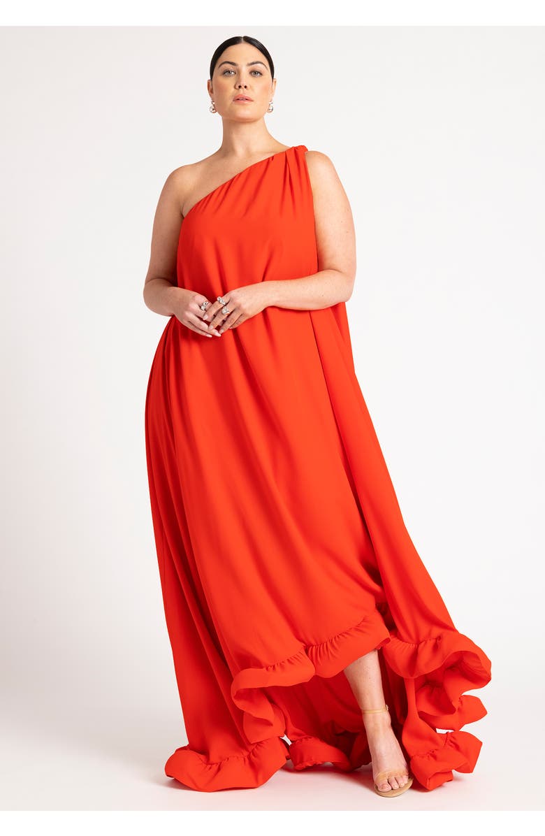 ELOQUII Dramatic Ruffle Gown, Alternate, color, Bright Orange