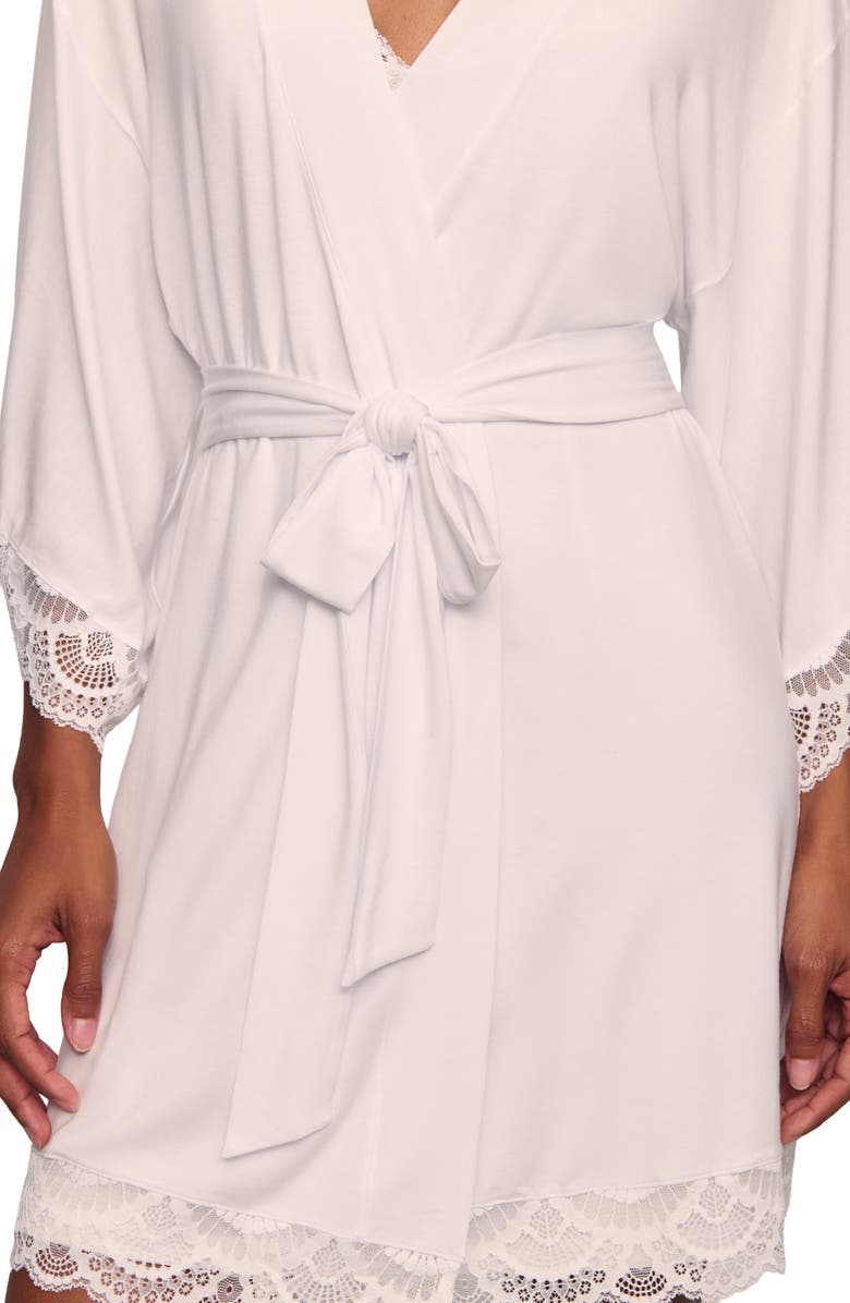 Eberjey Mariana Lace Trim Jersey Robe, Alternate, color, White