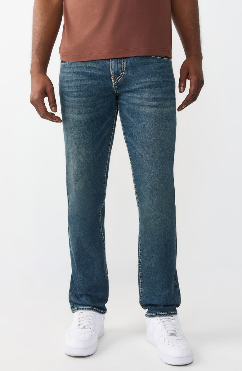 True Religion Geno Big T Flap Slim Fit Jeans, Main, color, Dark Thunderbolt