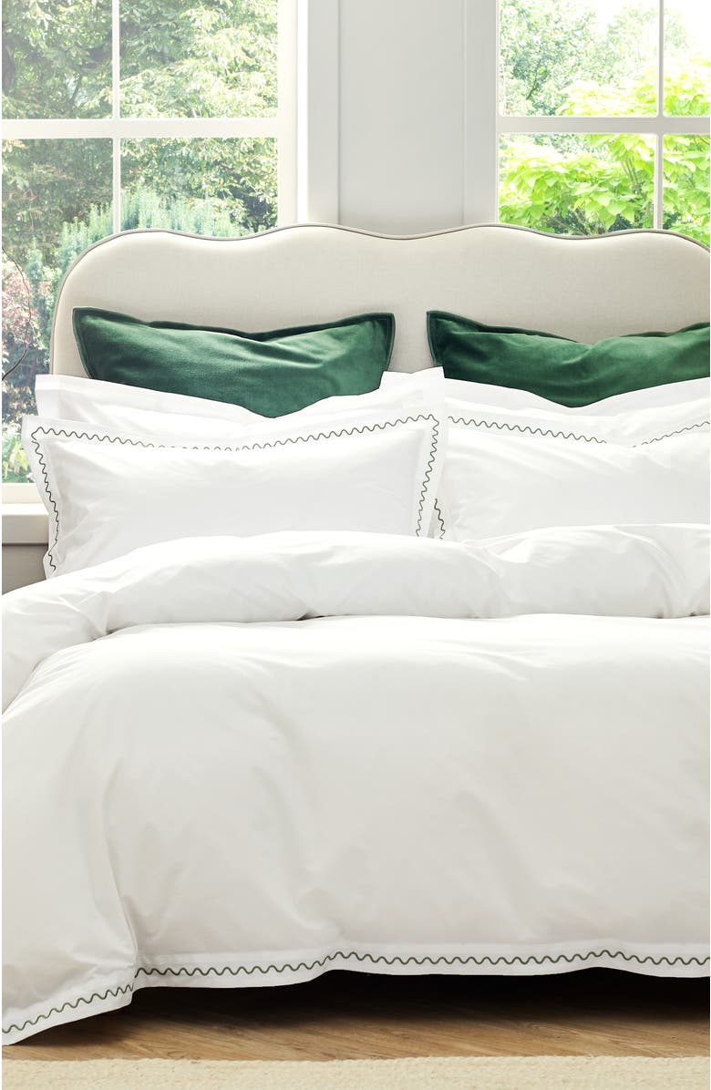 CHRISTY Wave Embroidered Edge Cotton Percale Duvet Cover Sets, Alternate, color, Sage Green