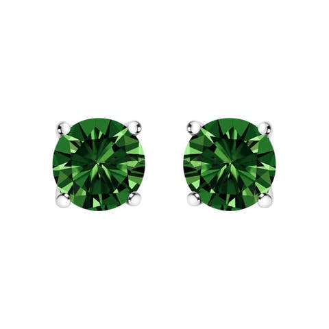 14K Gold 1.0 Cttw Lab Grown Green Diamond Classic Solitaire Stud Earrings