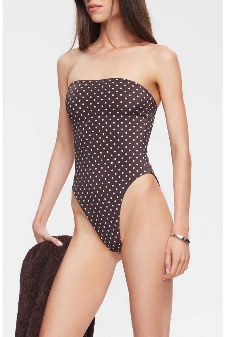Gigi Bandeau One-Piece Swimsuit, Alternate, color, CHOCOLATE BLUE POLKA
