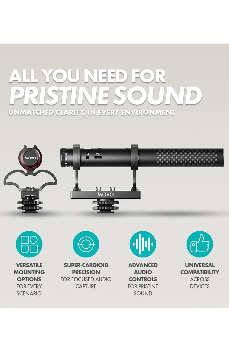 MOVO X1 Supercardioid Shotgun Microphone - 3.5mm/XLR/USB-C Camera Mic for DSLR, Smartphones, and Computers, Alternate, color, Black