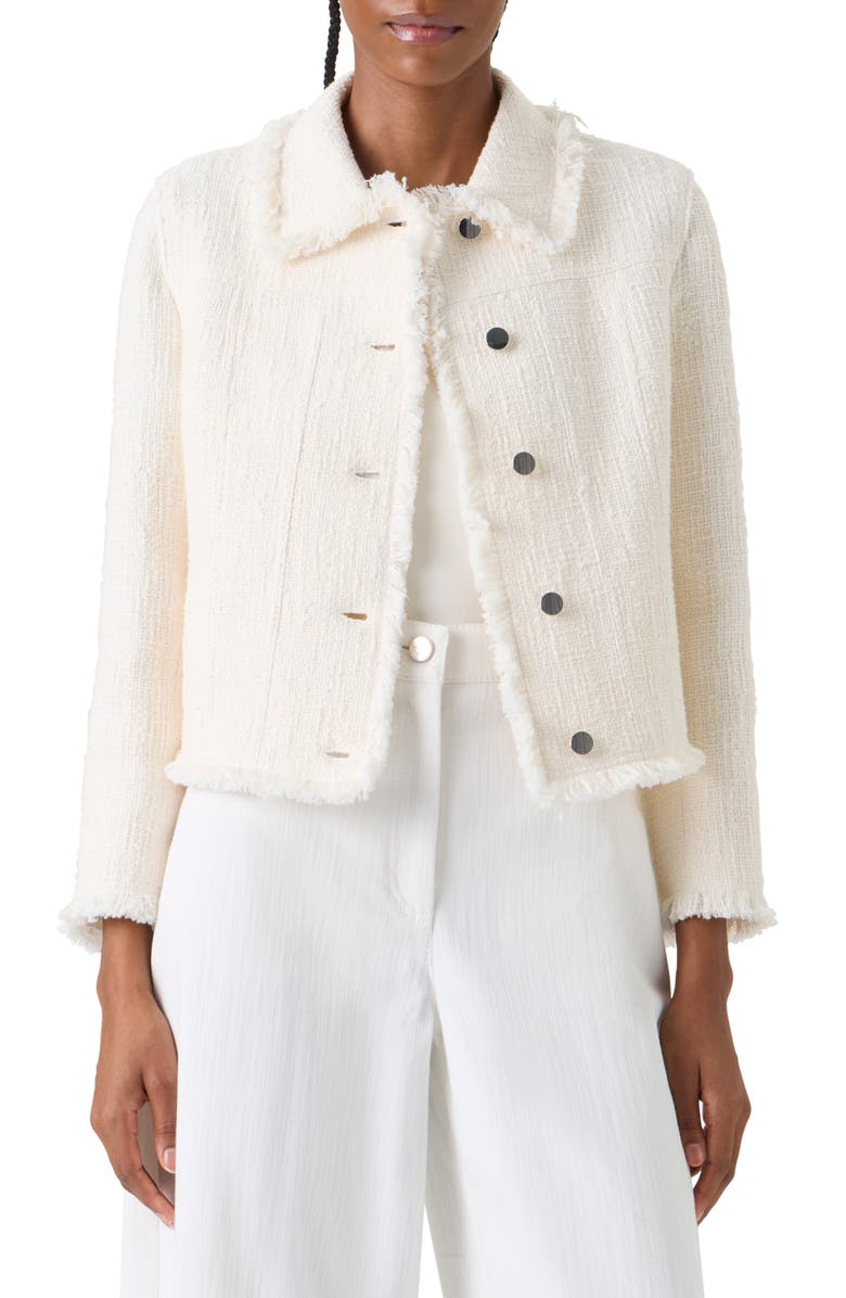 Akris punto Fringe Cotton Blend Tweed Jacket, Main, color, Cream