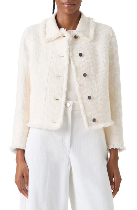 Fringe Cotton Blend Tweed Jacket