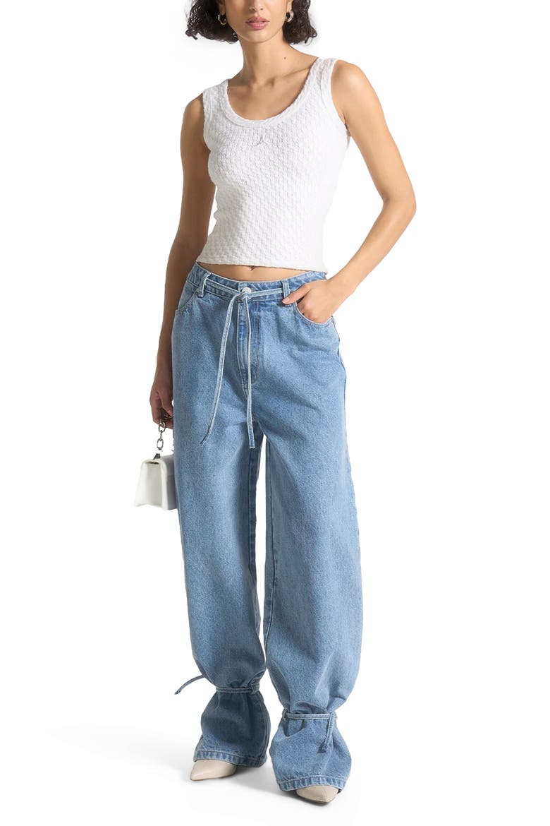 Faye Wide Mid Rise Jeans with Tie Waist, Alternate, color, Mid Blue