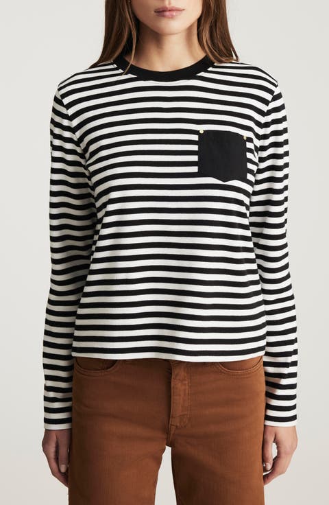 Stripe Long Sleeve Pocket T-Shirt