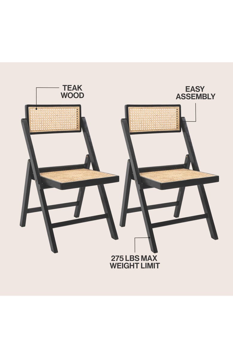 JONATHAN Y Theo Mid-Century Vintage Wood Rattan Folding Chair with Adjustable Back, Alternate, color, Black