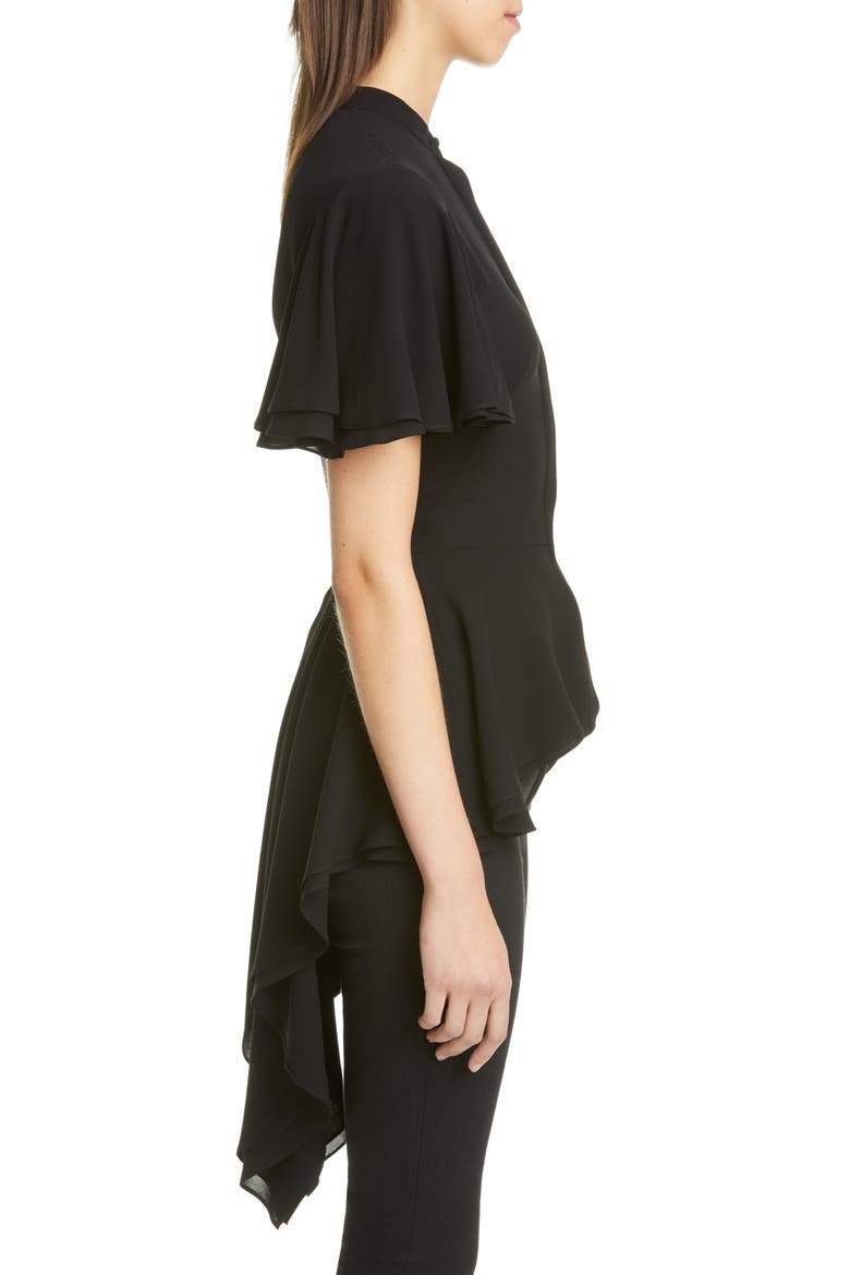 Alexander McQueen Silk High/Low Peplum Blouse, Alternate, color, BLACK