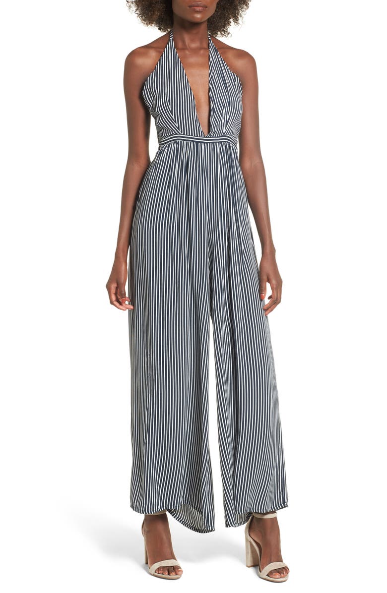 Faithfull the Brand Riley Stripe Halter Jumpsuit, Main, color,