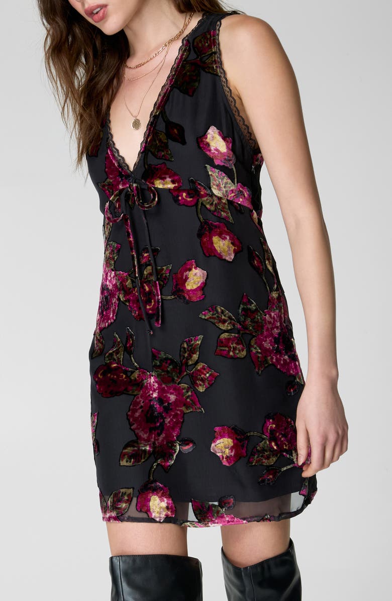 NASTY GAL Floral Devore Lace Trim Minidress, Alternate, color,