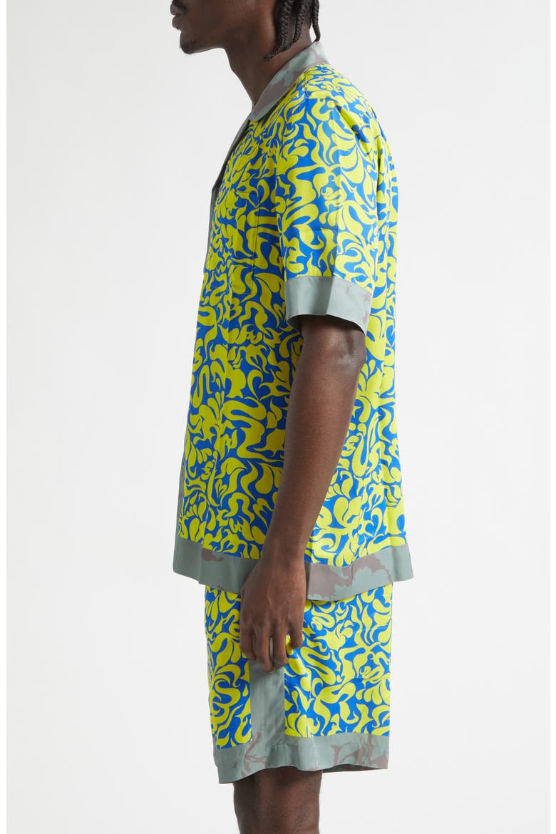 Carltone Mixed Print Satin Camp Shirt, Alternate, color, YELLOW