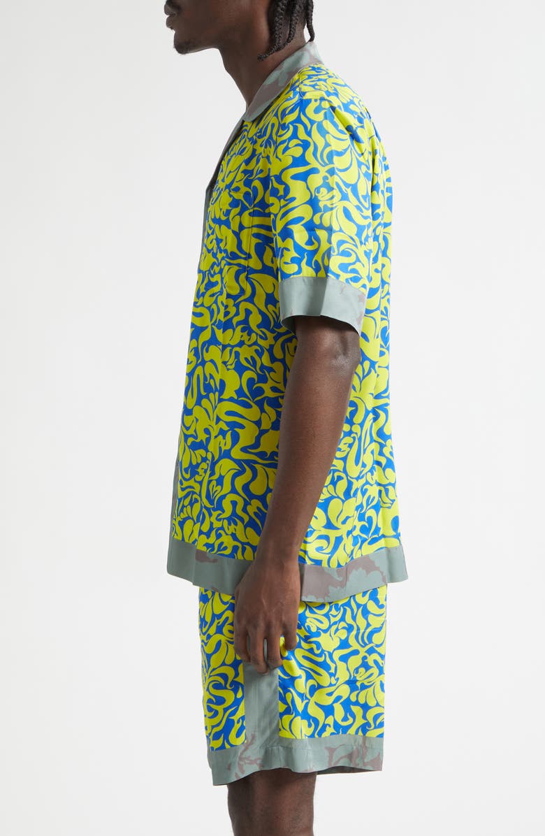 Dries Van Noten Carltone Mixed Print Satin Camp Shirt, Alternate, color, Yellow