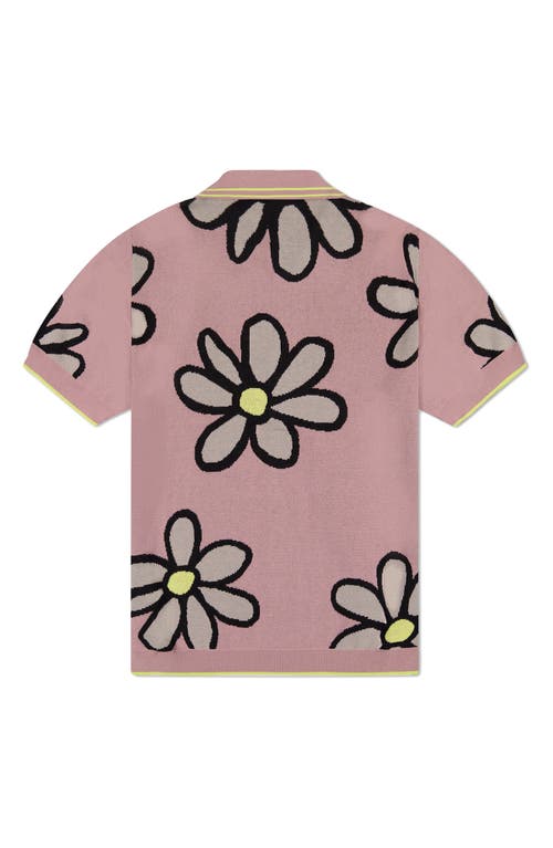 Wesc Daisy Jacquard Short Sleeve Cotton Button-up Polo Sweater In Pink