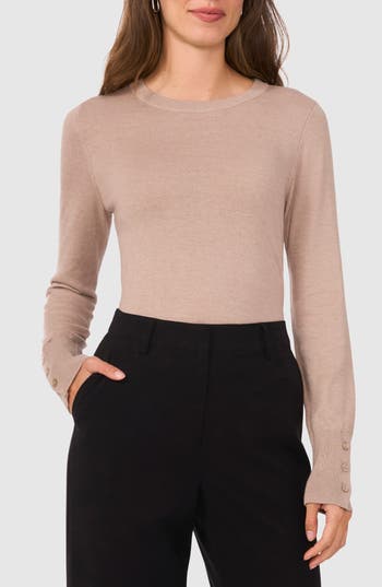 Shop Halogen ® Button Cuff Crewneck Sweater