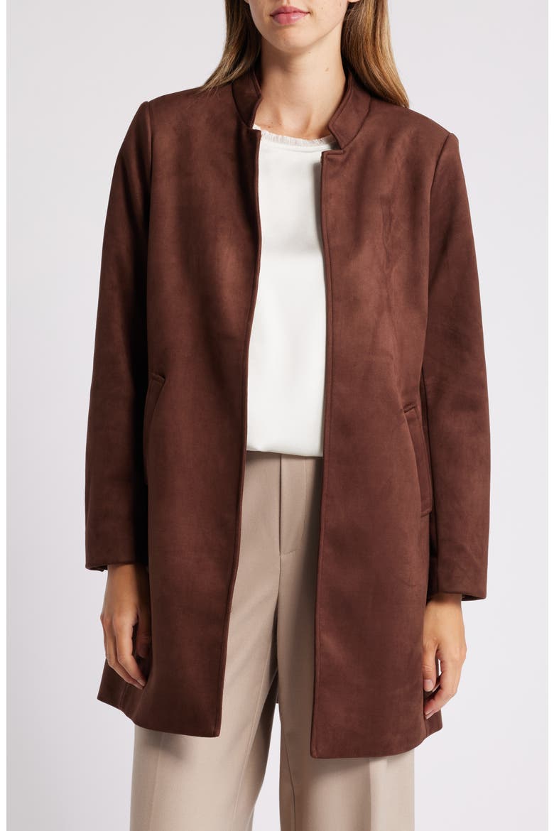 Faux Suede Long Jacket, Main, color, ESPRESSO