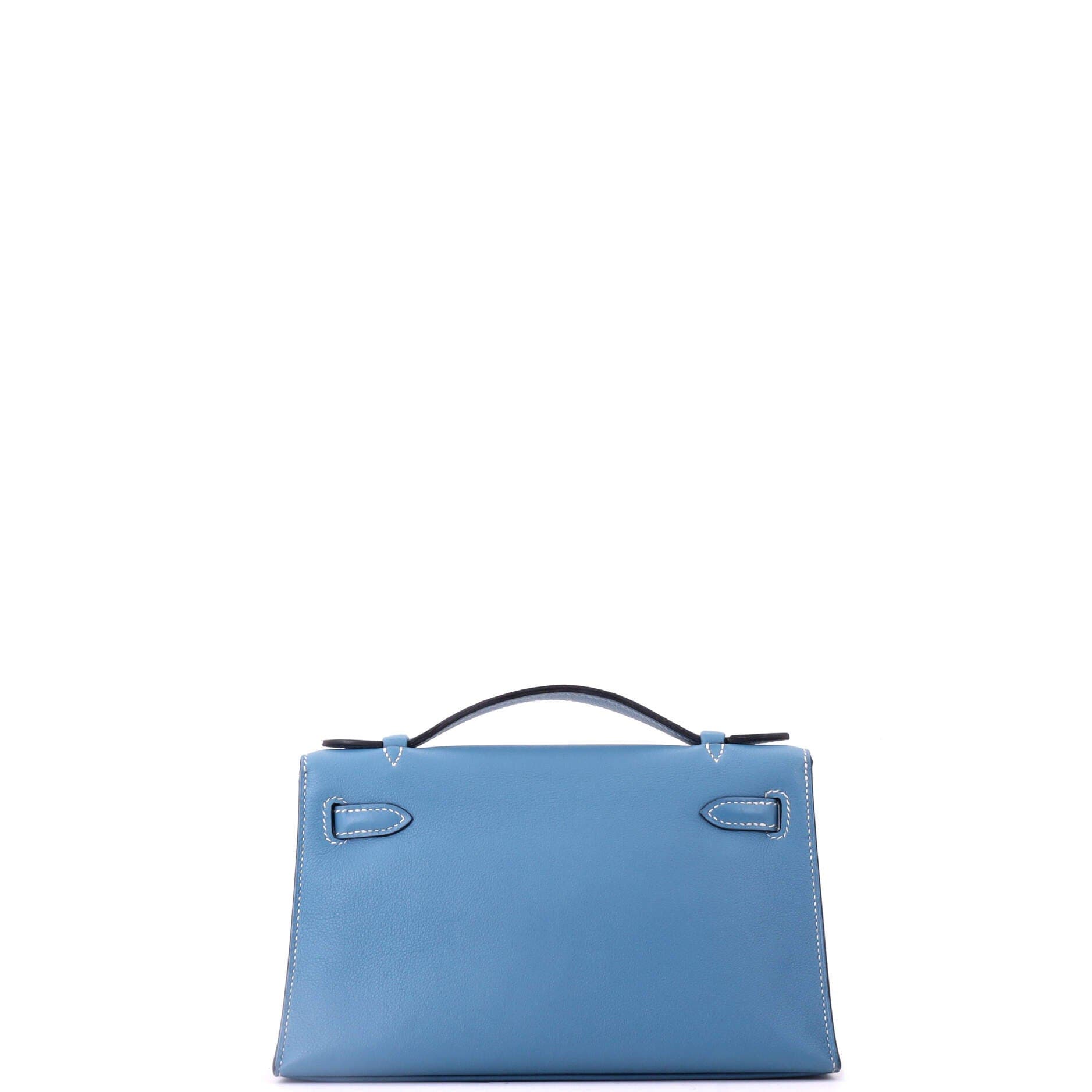 Pre-Owned Hermes Kelly Pochette Swift, Alternate, color, Bleu Jean