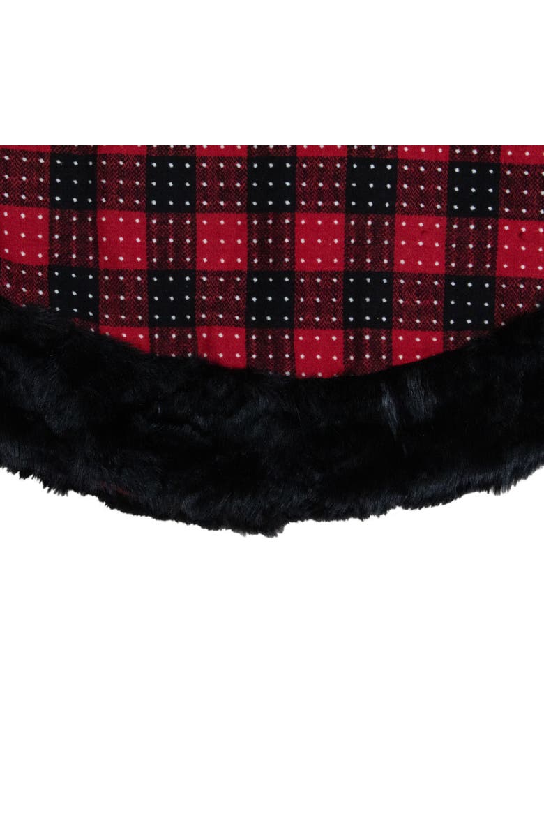 Northlight Buffalo Plaid with Polka Dots and Faux Fur Border Christmas Tree Skirt - Black and Red - 48", Alternate, color, Black