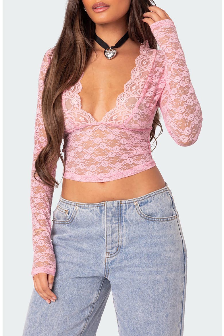 Beck Plunge Neck Lace Crop Top, Main, color, PINK