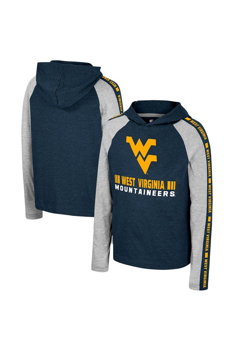 Youth Colosseum Navy West Virginia Mountaineers Ned Raglan Long Sleeve Hooded T-Shirt, Main, color, Navy