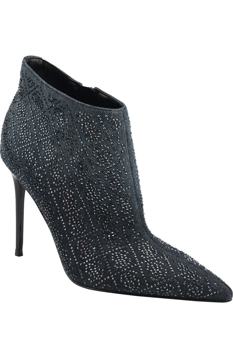 GUESS Fazzie Rhinestone Embellished Pointed Toe Stiletto Bootie, Main, color,